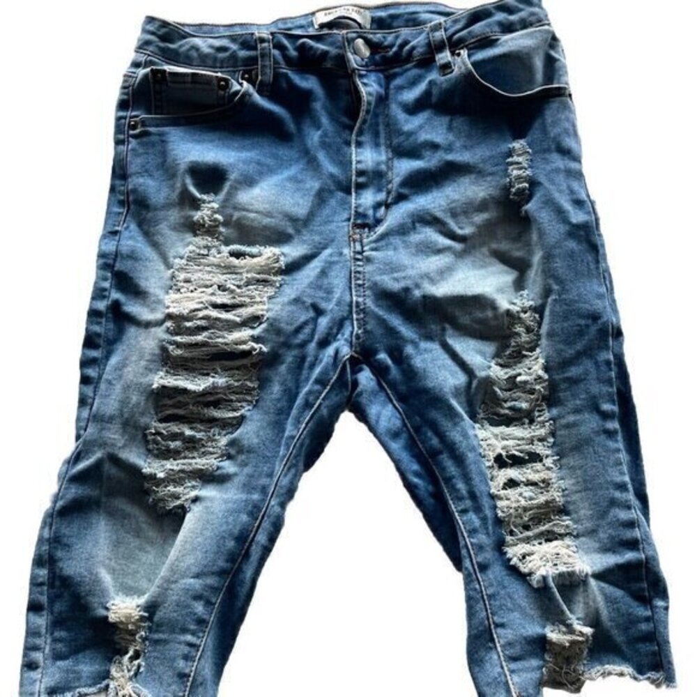 American Bazi Women's Denim Blue Distressed Western Jeans Size L Style 2095